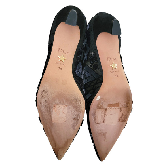 Christian Dior Black Dioreve Embroidered Pointed Toe Ankle Boots Velvet 8 38 - Picture 11 of 11